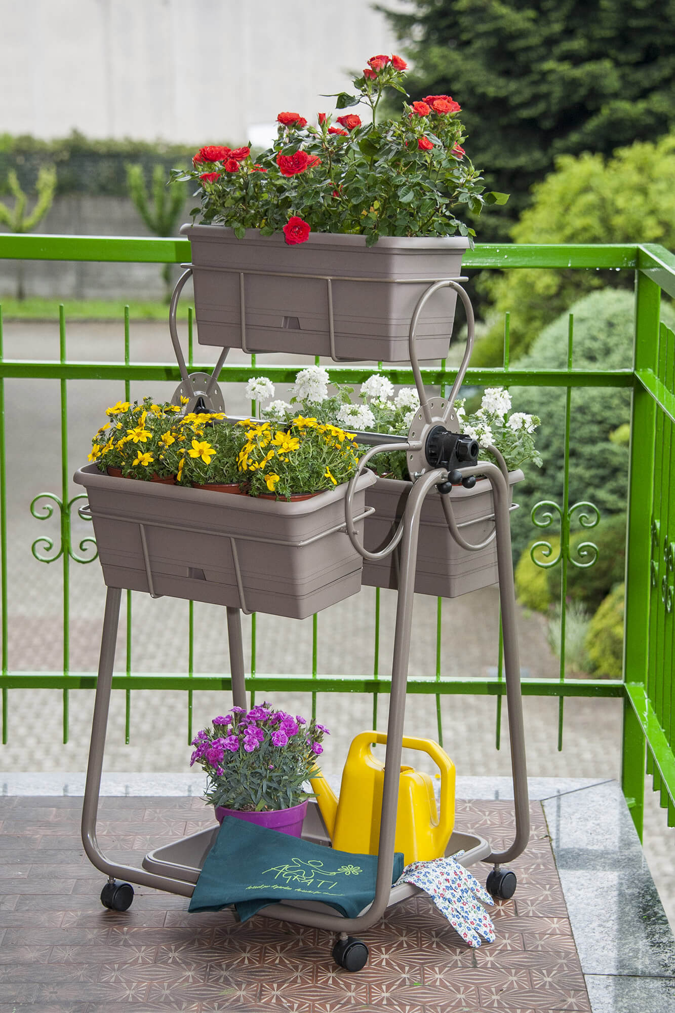 Carrello Portavasi 3 Cestini in Acciaio con Ruote Flortì Grigio