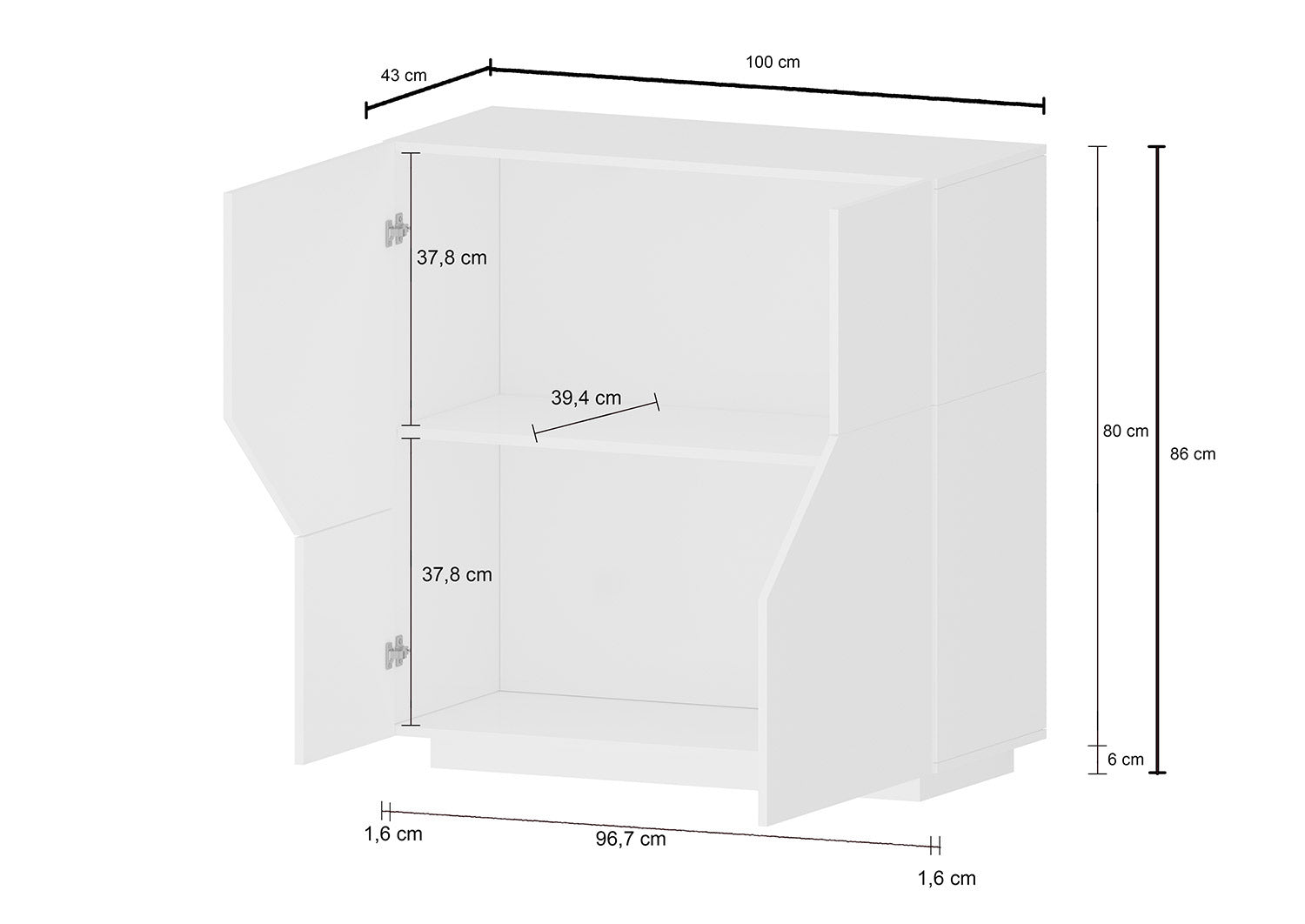 Credenza 2 Ante 79,5x43x86 cm Alien Bianco Lucido