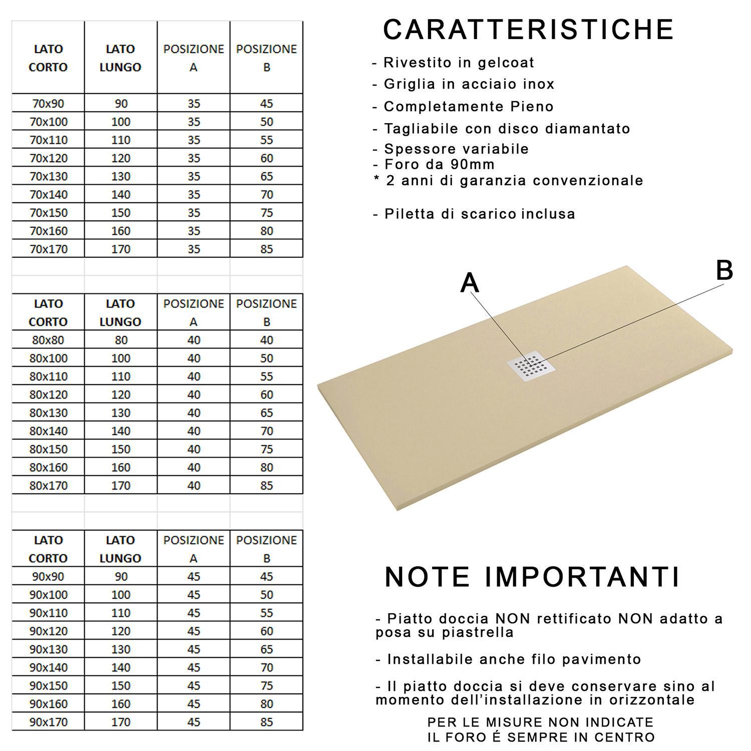 Piatto Doccia in Pietra 70x110 cm Bonussi Ardesia Stone Central Bianco