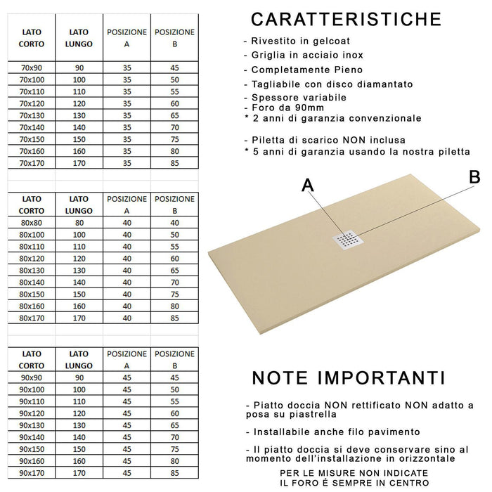 Piatto Doccia in Pietra Bonussi Ardesia Stone Central Crema 70x90 cm