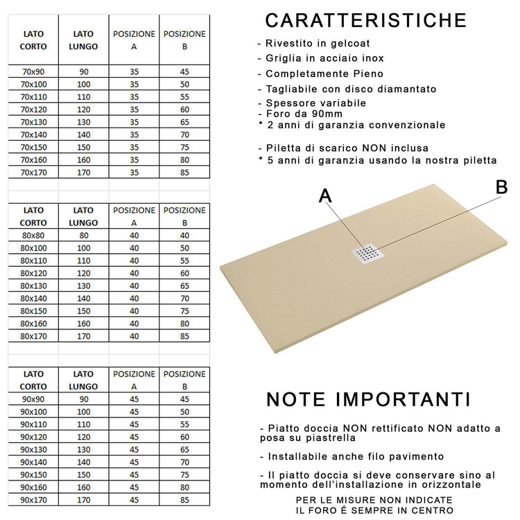 Piatto Doccia in Pietra Bonussi Ardesia Stone Central Crema 70x90 cm