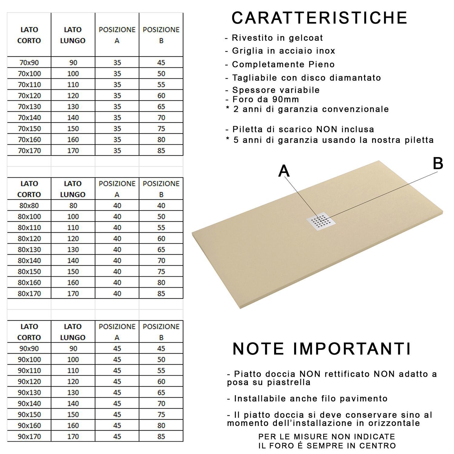 Piatto Doccia in Pietra 70x110 cm Bonussi Ardesia Stone Central Crema