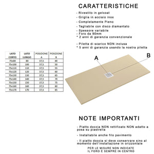 Piatto Doccia in Pietra 75x100 cm Bonussi Ardesia Stone Central Crema