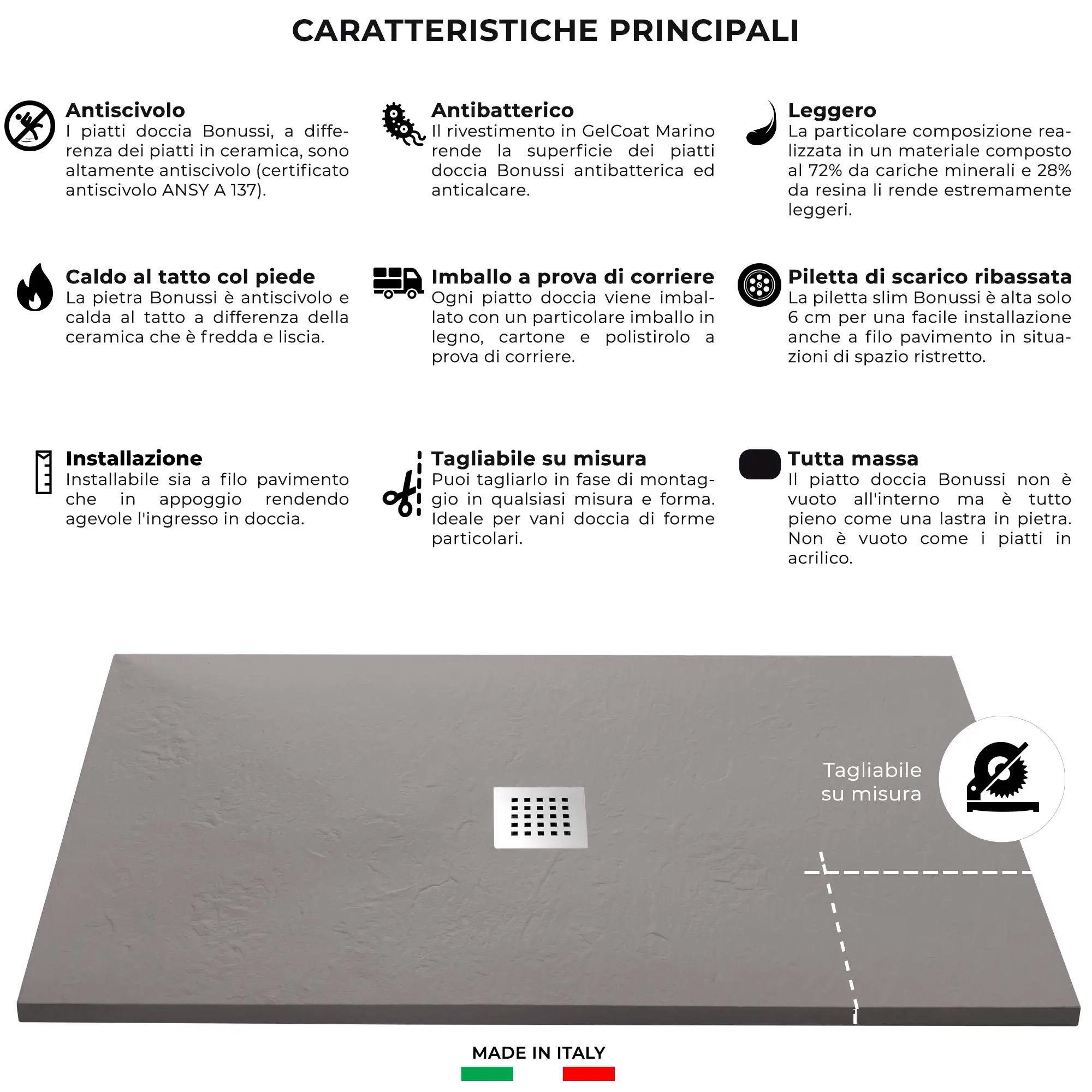 Piatto Doccia in Pietra 75x90 cm Bonussi Ardesia Stone Central Tortora