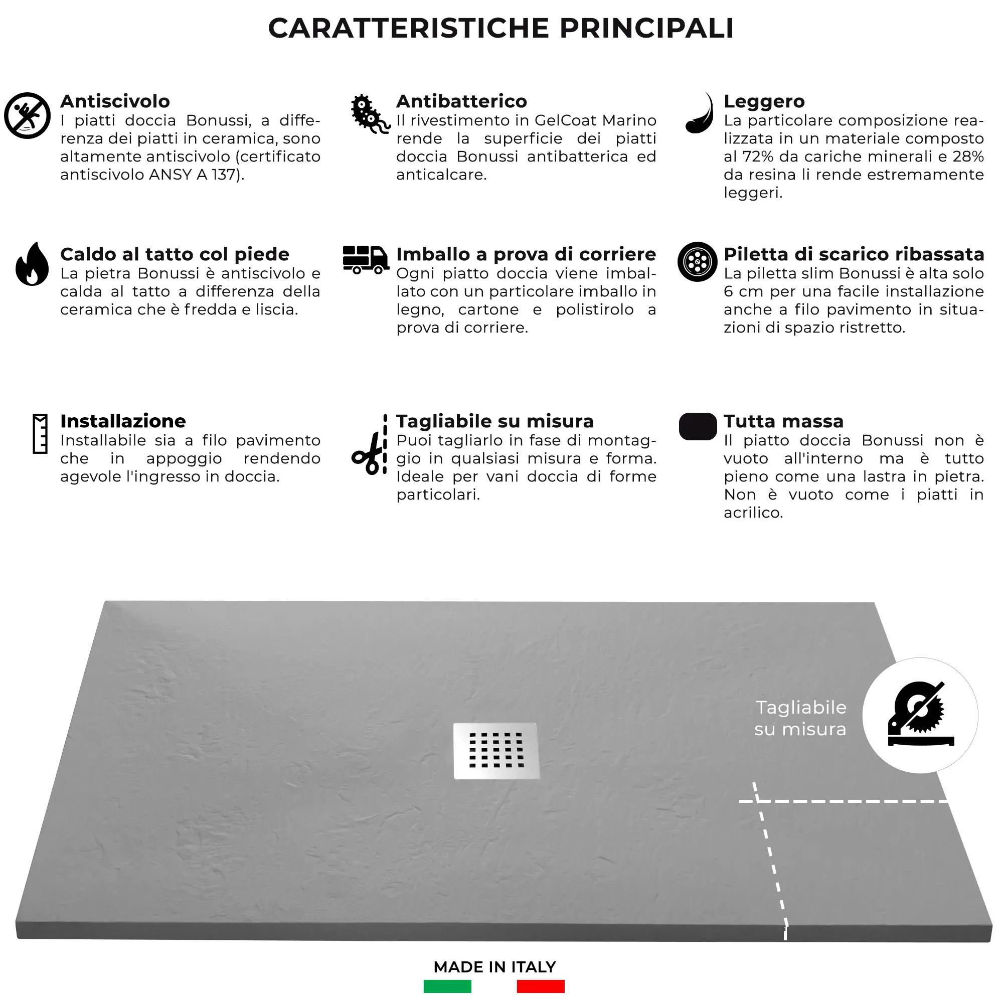 Piatto Doccia in Pietra 80x140 cm Bonussi Ardesia Stone Central Grigio