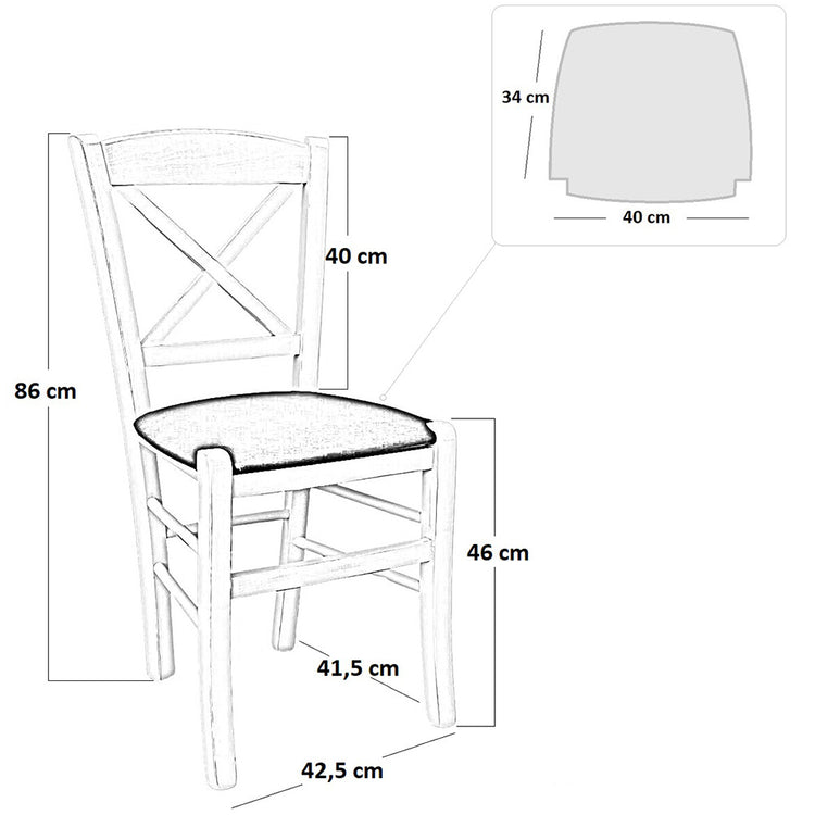 Sedia in legno croce noce scuro con seduta in similpelle grigio antracite