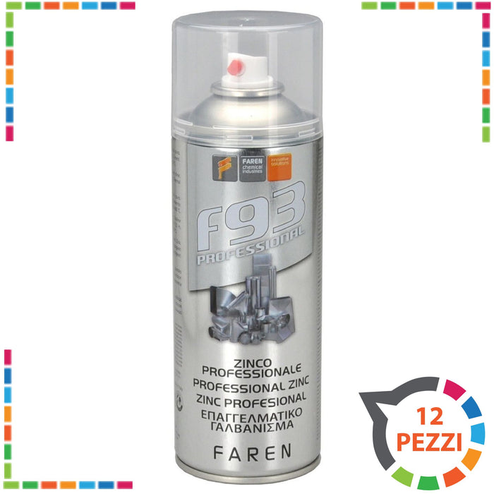 Zinco spray zincante freddo professionale 12pz Faren F93 da 400ml alluminio