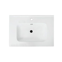 Mobile Bagno Sospeso Completo di Lavabo in Ceramica Specchio Lampada Led Bianco Opaco Cannettato - Misura 90 cm