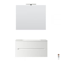 Mobile Bagno Sospeso Completo di Lavabo in Ceramica Specchio Lampada Led Bianco Opaco Cannettato - Misura 90 cm