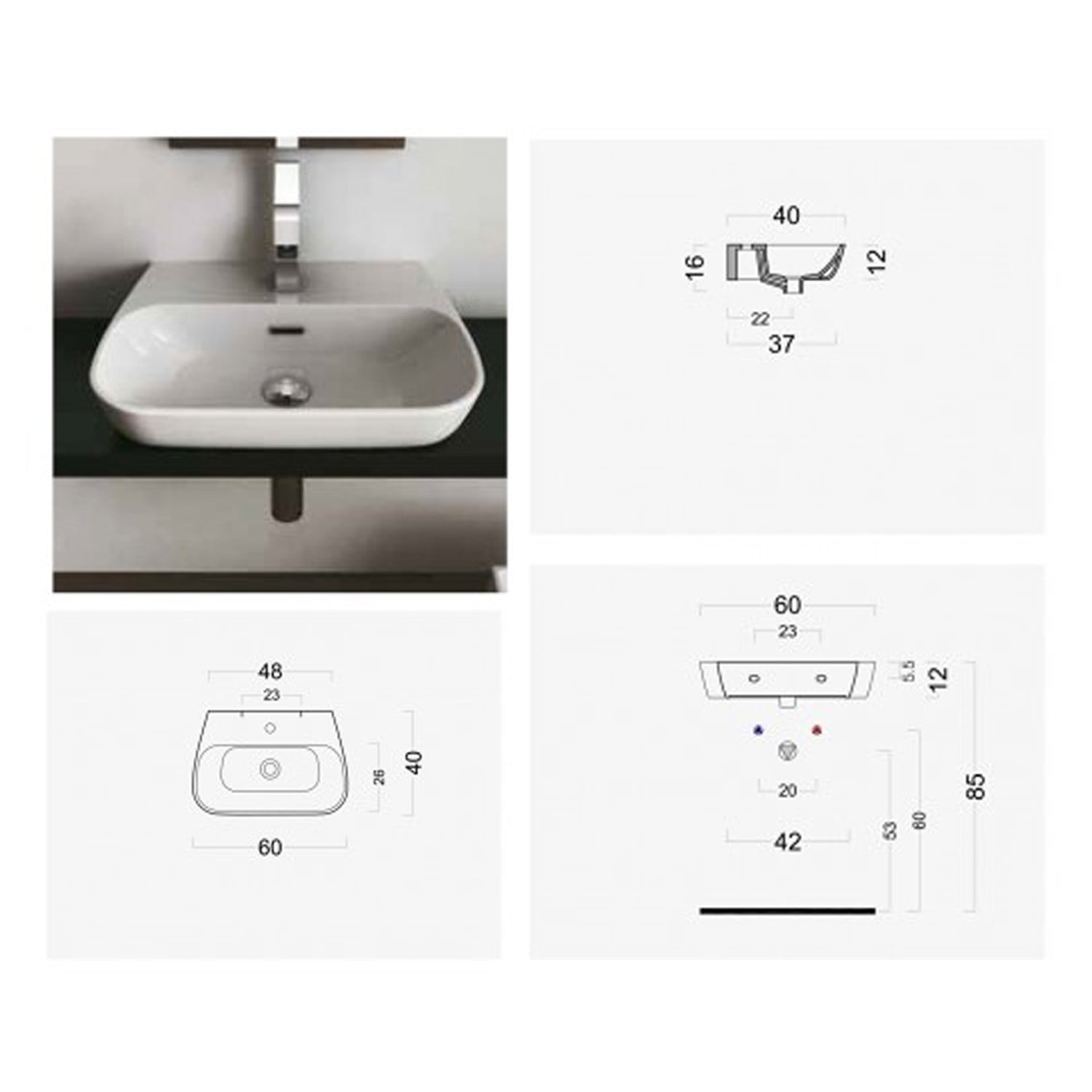 Lavabo da Appoggio o Sospeso Domus Falerii F50 Small con portasciugamani