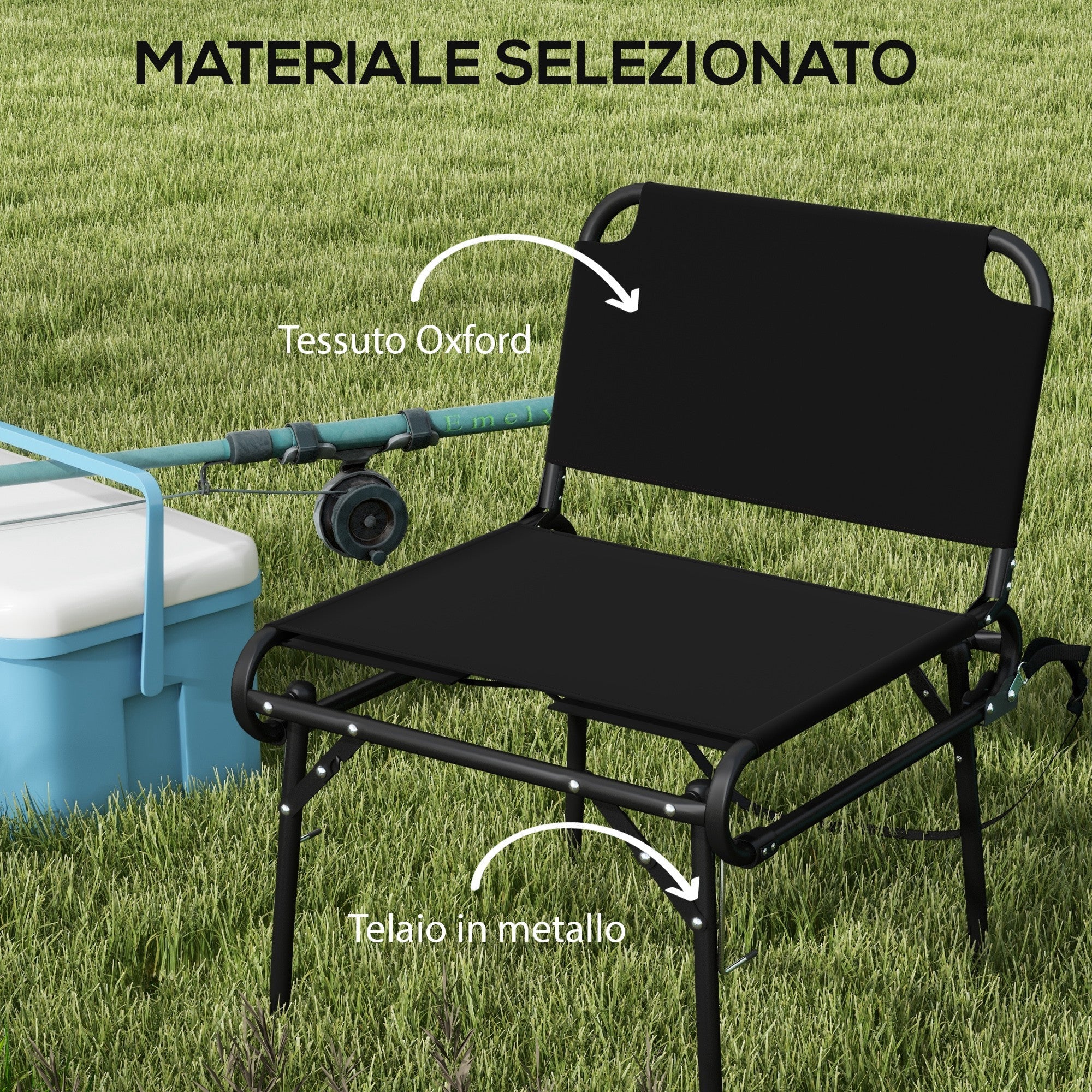 Set da 2 Sedie Pieghevoli Multifunzione da Campeggio 51x58x72 cm Telaio in Metallo e Tessuto Oxford Nero