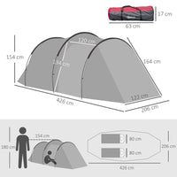 Tenda da Campeggio 2 Posti 426x206x154 cm con Vestibolo e Porte con Cerniera Grigio