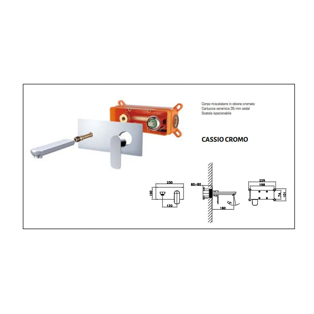 Miscelatore lavabo da incasso della serie Cassio in ottone by GME - Cromato