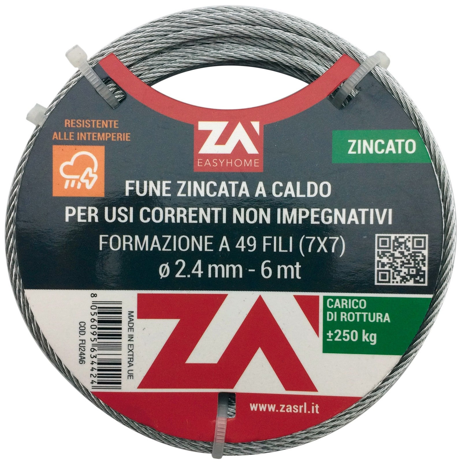 cavetto acciaio zincato antigiro 133f diam.3 mt 25 cod:ferx.1700