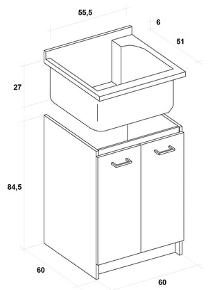 Mobile Lavatoio 60x60x85cm 2 Ante Asse in Termoplastico Montegrappa Marella Bianco con Cesto