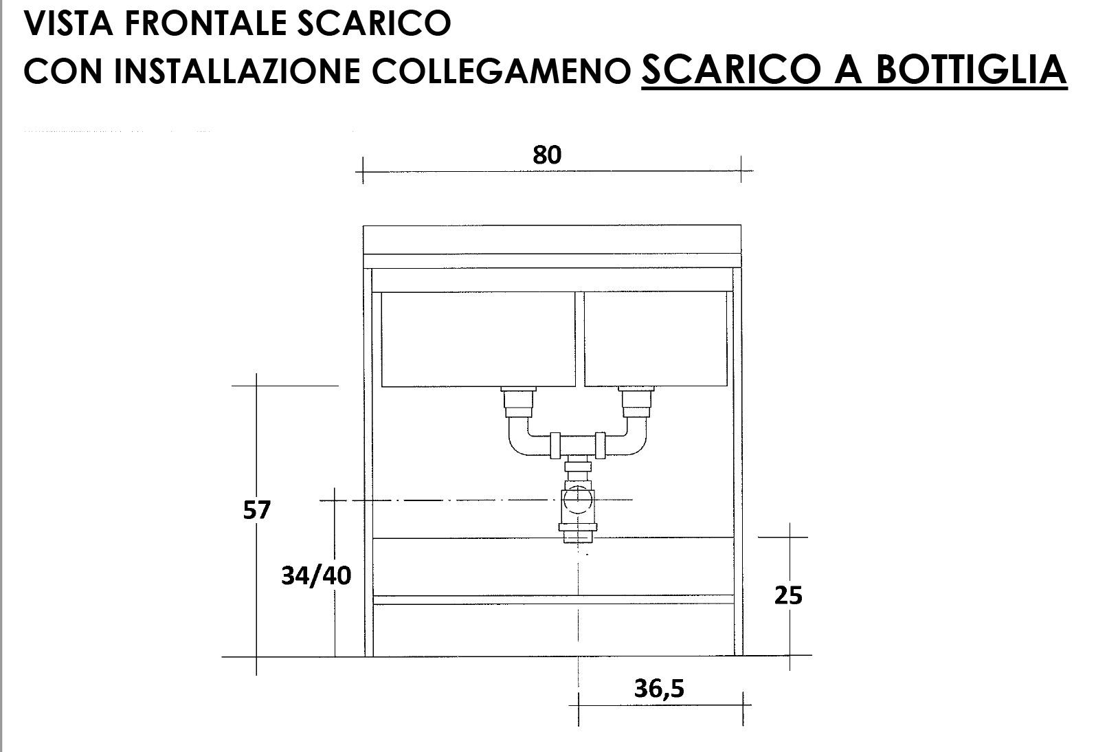 Mobile Lavatoio 80x60x85cm 2 Ante 2 Vasche Asse in Legno Montegrappa Marella Bianco