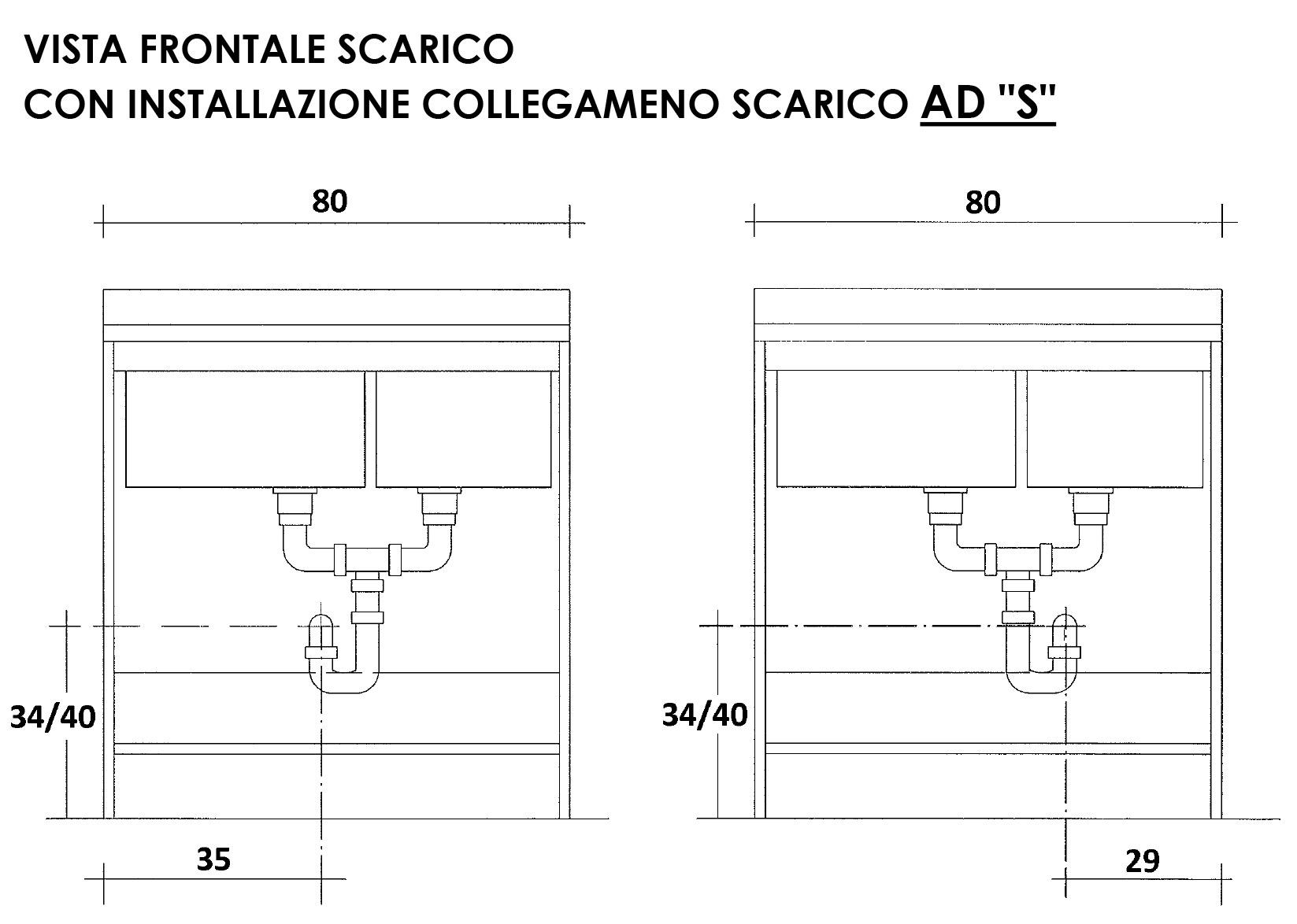 Mobile Lavatoio 80x60x85cm 2 Ante 2 Vasche Asse in Legno Montegrappa Marella Bianco