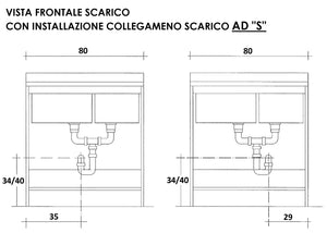 Mobile Lavatoio 80x60x85cm 2 Ante 2 Vasche Asse in Legno Montegrappa Marella Bianco