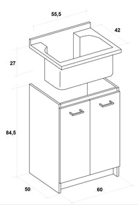 Mobile Lavatoio 60x50x85cm 2 Ante Asse in Legno Montegrappa Marella Bianco con Cesto