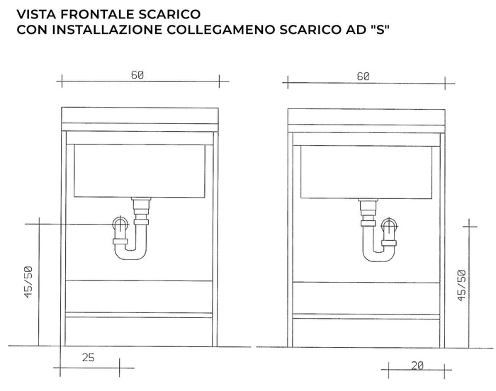 Mobile Lavatoio 60x50x85cm 2 Ante Asse in Legno Montegrappa Marella Bianco con Cesto