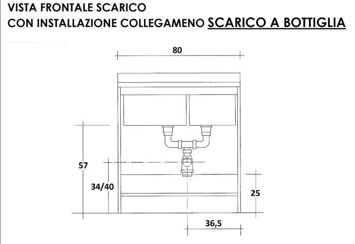 Mobile Lavatoio 80x60x85cm 2 Ante 2 Vasche Asse in Legno Montegrappa Marella Bianco con Cesto