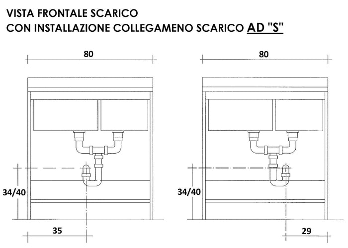 Mobile Lavatoio 80x60x85cm 2 Ante 2 Vasche Asse in Legno Montegrappa Marella Bianco con Cesto