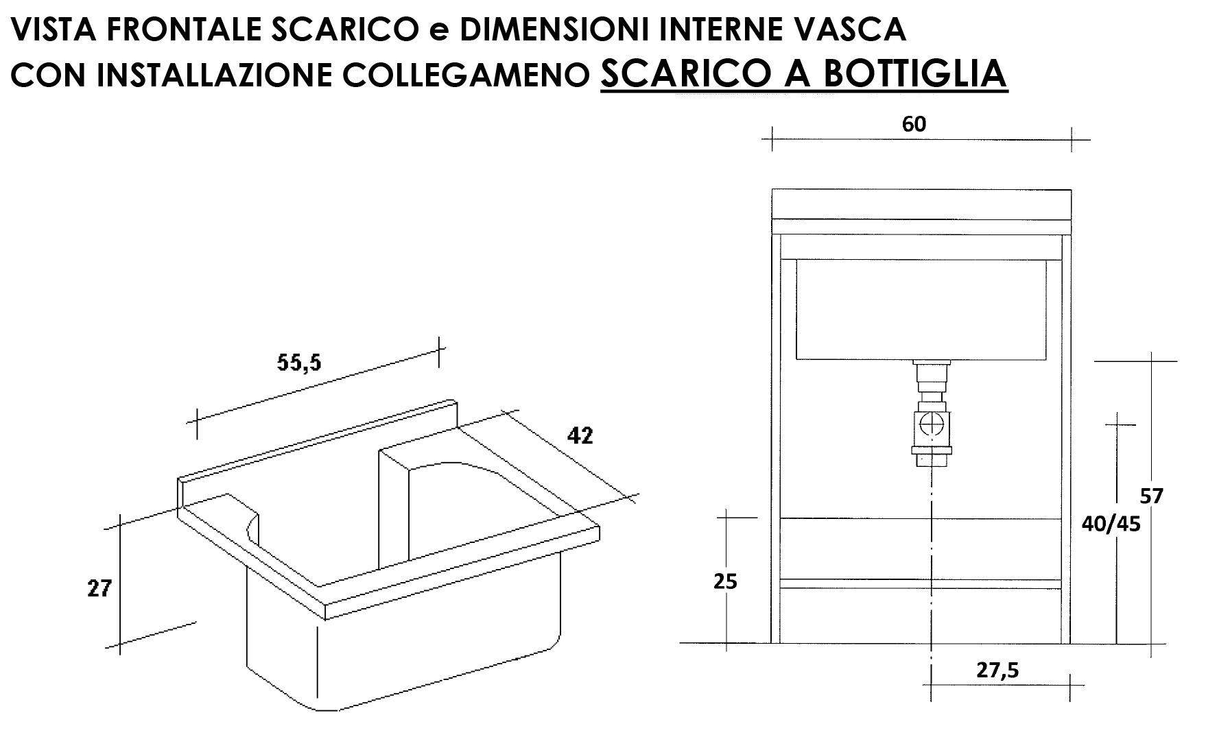 Mobile Lavatoio 60x50x85cm 2 Ante Asse in Termoplastico Montegrappa Edilla Bianco