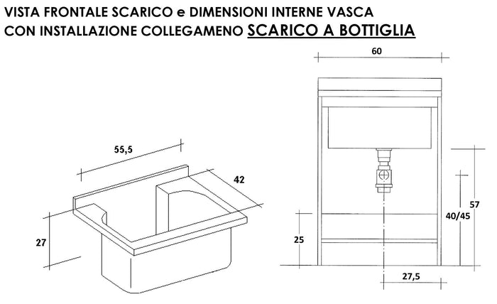 Mobile Lavatoio 60x50x85cm 2 Ante Asse in Termoplastico Montegrappa Edilla Bianco con Cesto