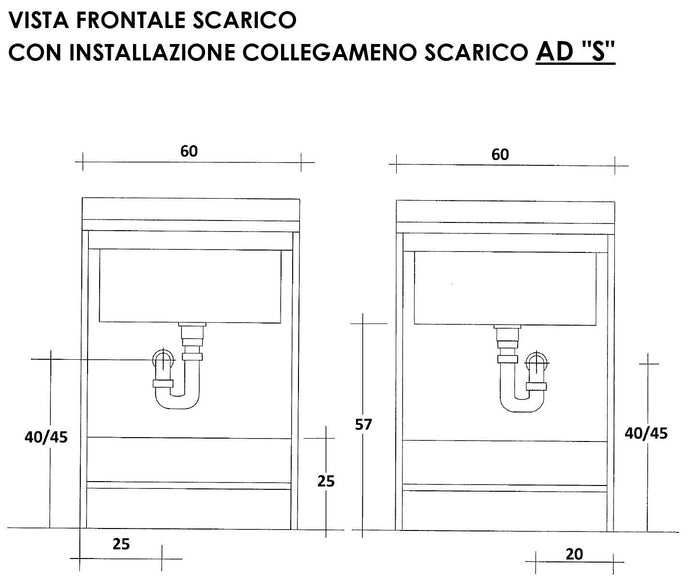 Mobile Lavatoio 60x50x85cm 2 Ante Asse in Termoplastico Montegrappa Edilla Bianco con Cesto