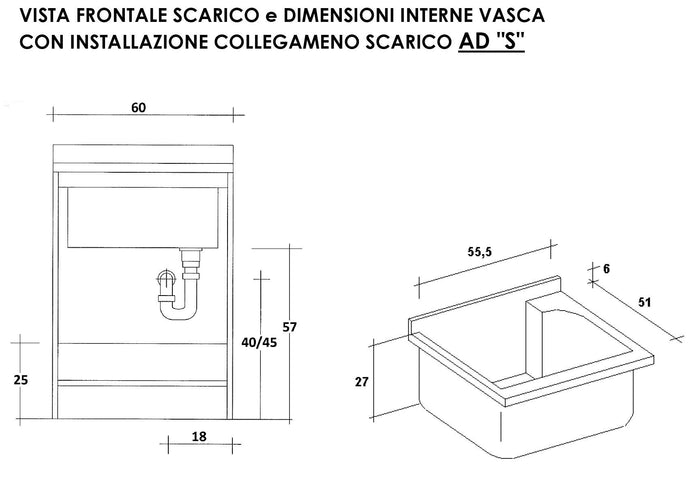 Mobile Lavatoio 60x60x85cm 2 Ante Asse in Termoplastico Montegrappa Edilla Bianco con Cesto