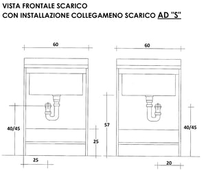 Mobile Lavatoio 60x50x85cm 2 Ante Asse in Legno Montegrappa Edilla Bianco