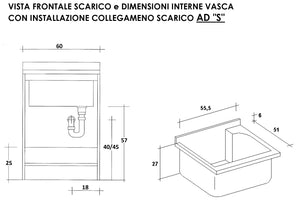 Mobile Lavatoio 60x60x85cm 2 Ante Asse in Legno Montegrappa Edilla Bianco