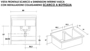 Mobile Lavatoio 80x60x85cm 2 Ante 2 Vasche Asse in Legno Montegrappa Edilla Bianco