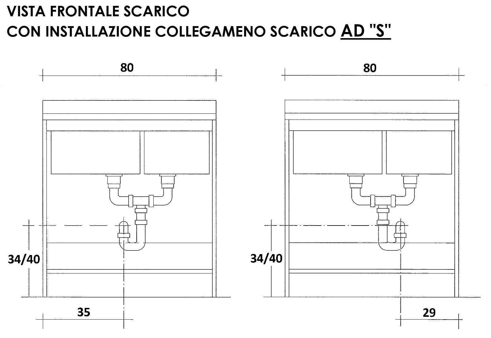 Mobile Lavatoio 80x60x85cm 2 Ante 2 Vasche Asse in Legno Montegrappa Edilla Bianco