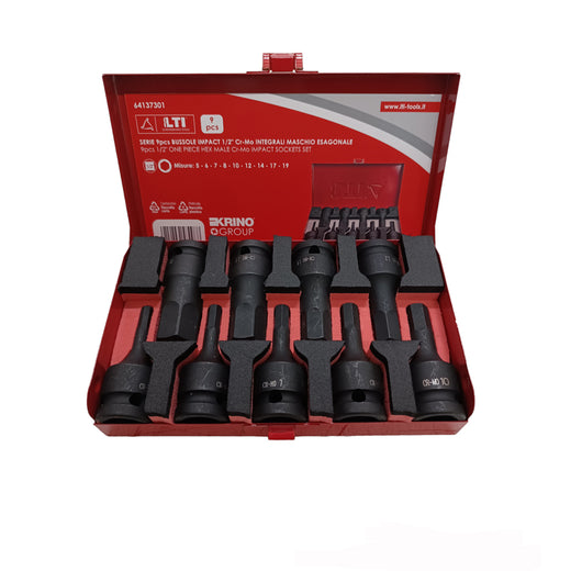 SET 9 PZ BUSSOLE A IMPATTO 1/2" INTEGRALI MASCHIO ESAGONALE MIS. 5-19 Cr-Mo KRINO 64137301