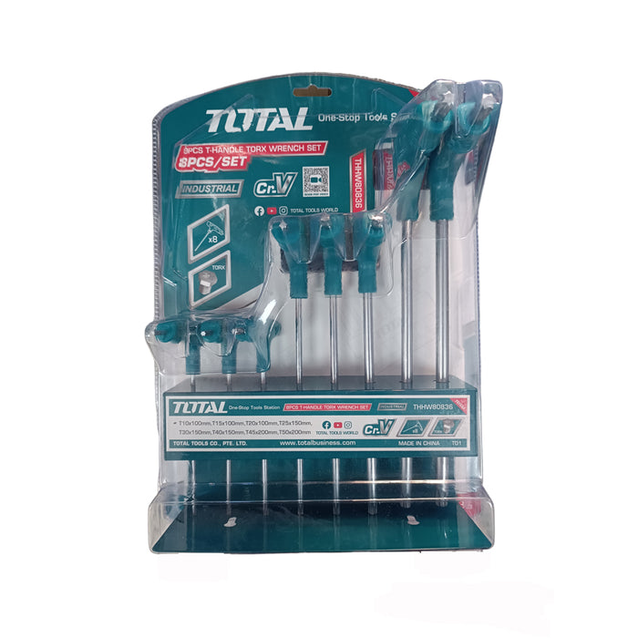 TOTAL SET 8pz CHIAVI TORX CHIAVE IMPUGNATURA A T T10-T50 CON SUPPORTO TOTTHHW80836