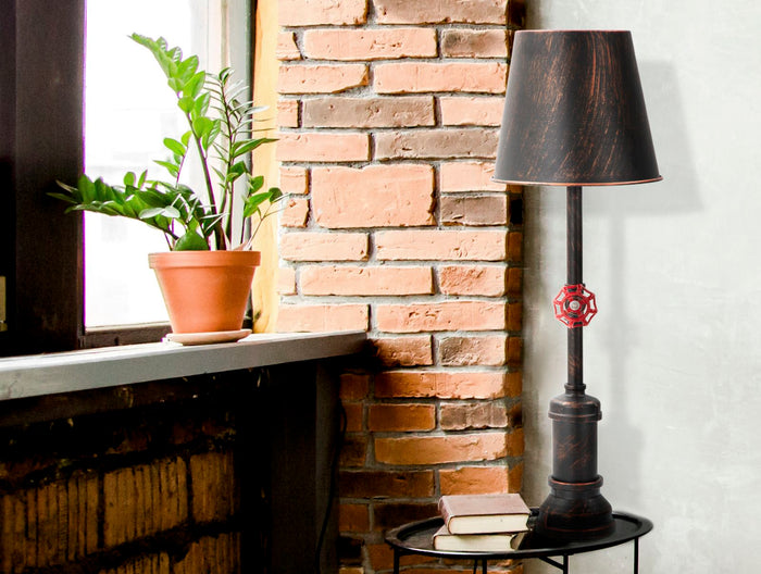 Lampada da Tavola Manhattan Simple Ø21x64 cm in Ferro Nero Rame e Rosso