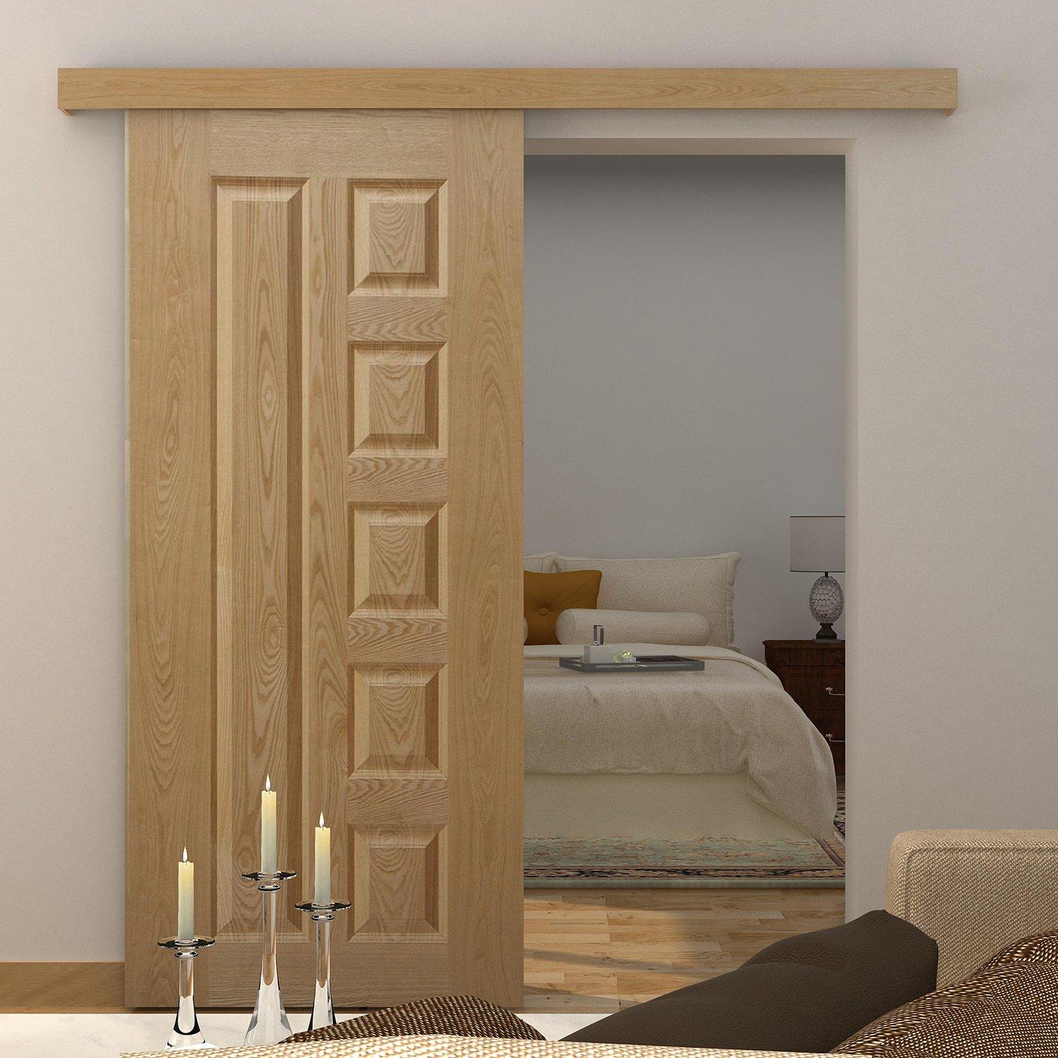 Binario per Porte Scorrevoli con Kit di Accessori Stile Rustico in Legno 200 cm