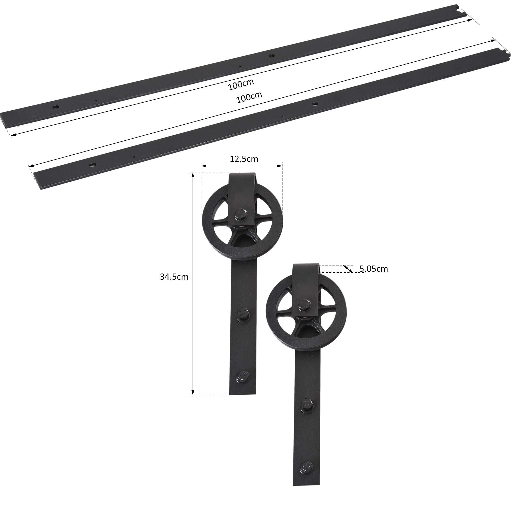 Binario per Porte Scorrevoli con Kit di Accessori in Acciaio Nero 100 cm sm 180mm