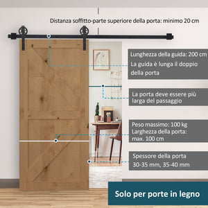 Binario per Porte Scorrevoli con Kit di Accessori in Acciaio Nero 100 cm sm 180mm