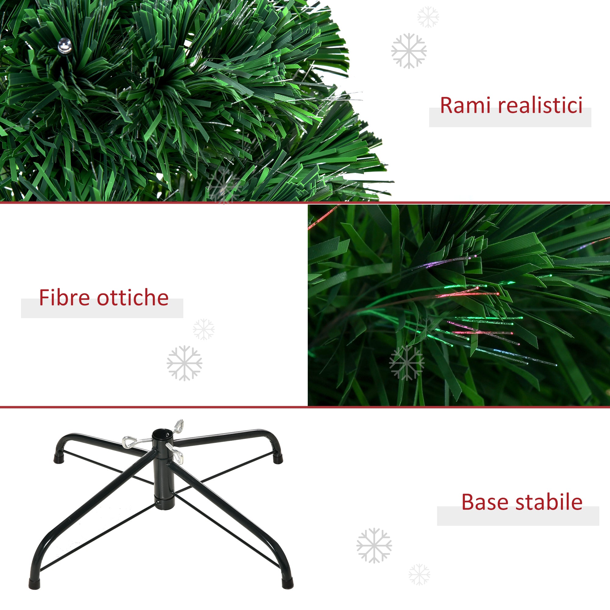 Albero di Natale Artificiale 150 cm Foltissimo in Fibra Ottica con Supporto