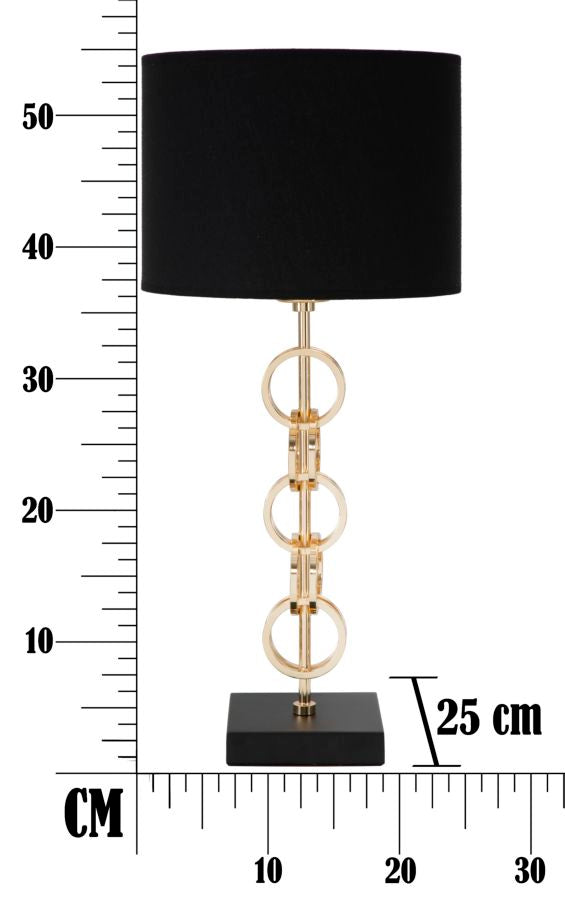 Lampada da Tavolo Glam Rings Ø25x54,5 cm in Ferro e Tessuto Nero e Oro