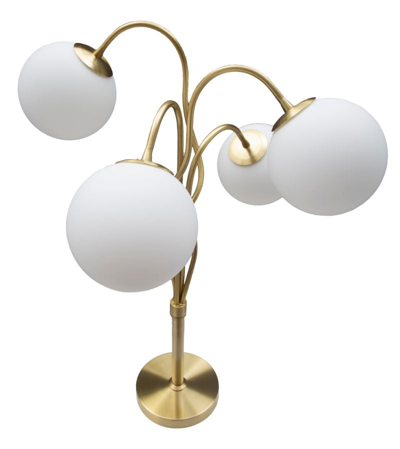 Lampada da Tavolo Glamy 4 Light Ø53x74 cm in Ferro e Vetro Bianco e Oro