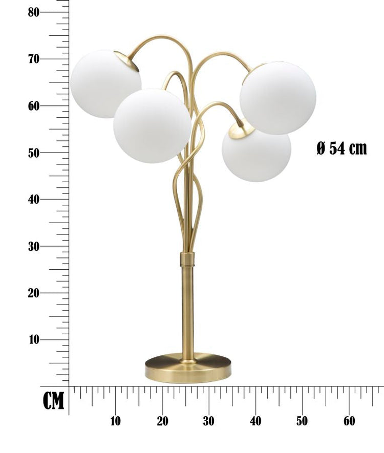 Lampada da Tavolo Glamy 4 Light Ø53x74 cm in Ferro e Vetro Bianco e Oro