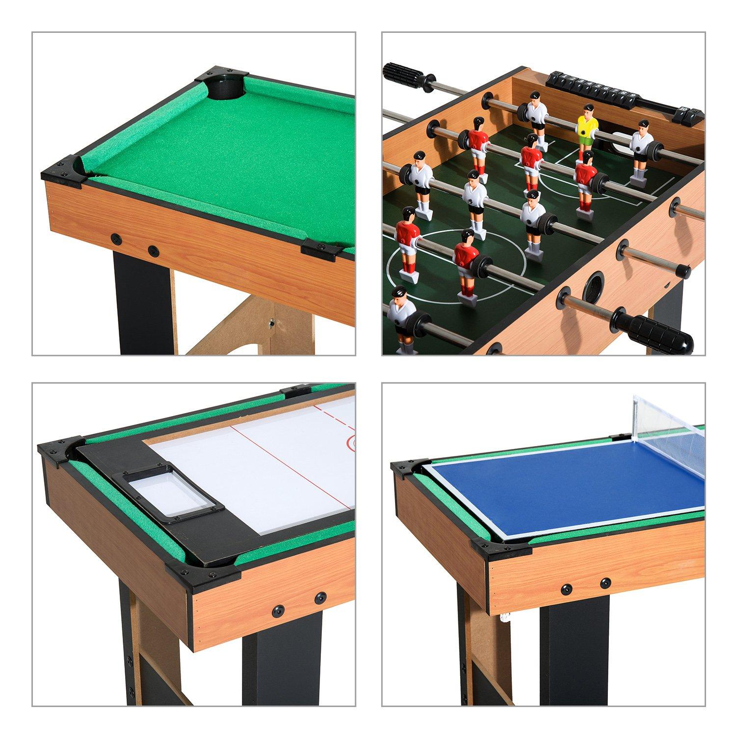 Tavolo Multi Gioco 4 in 1 Calcio Balilla Hockey Ping Pong e Biliardo in Legno MDF 87x43x73 cm