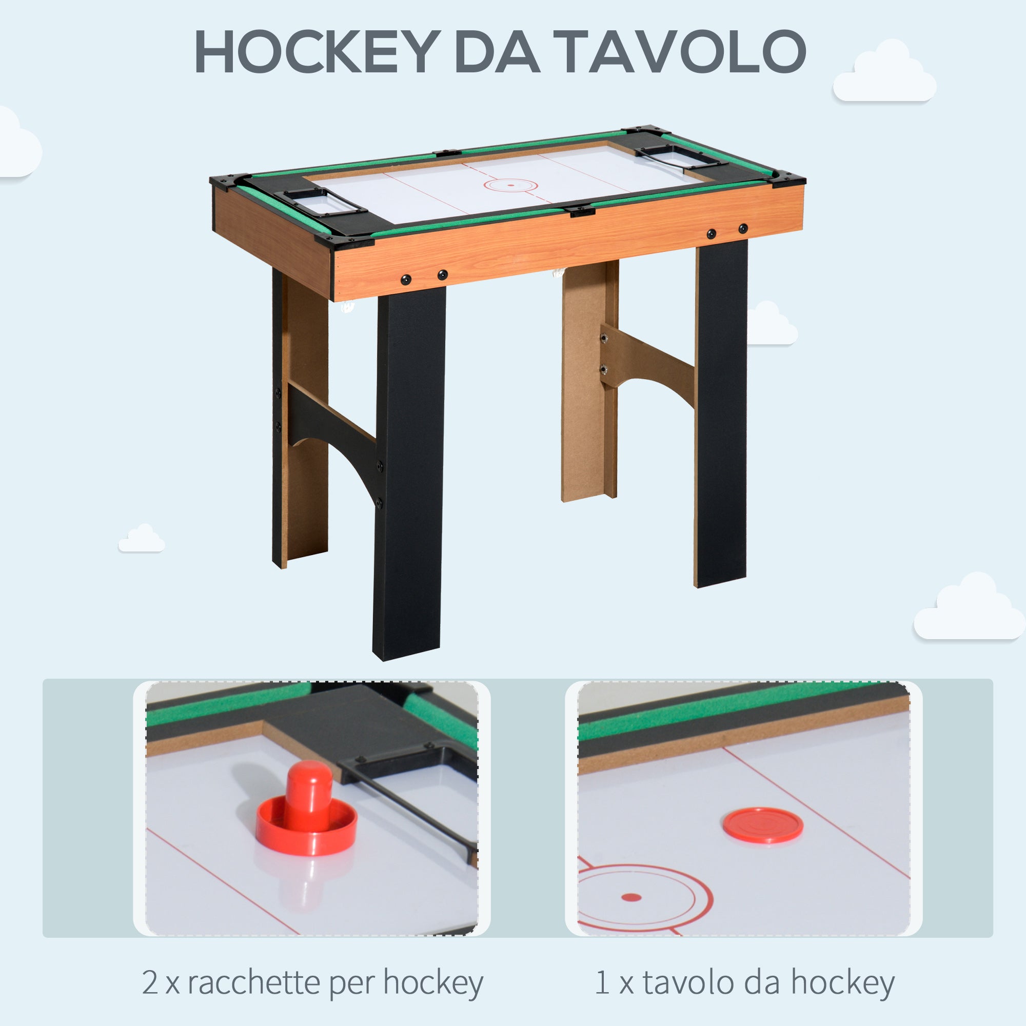 Tavolo Multi Gioco 4 in 1 Calcio Balilla Hockey Ping Pong e Biliardo in Legno MDF 87x43x73 cm