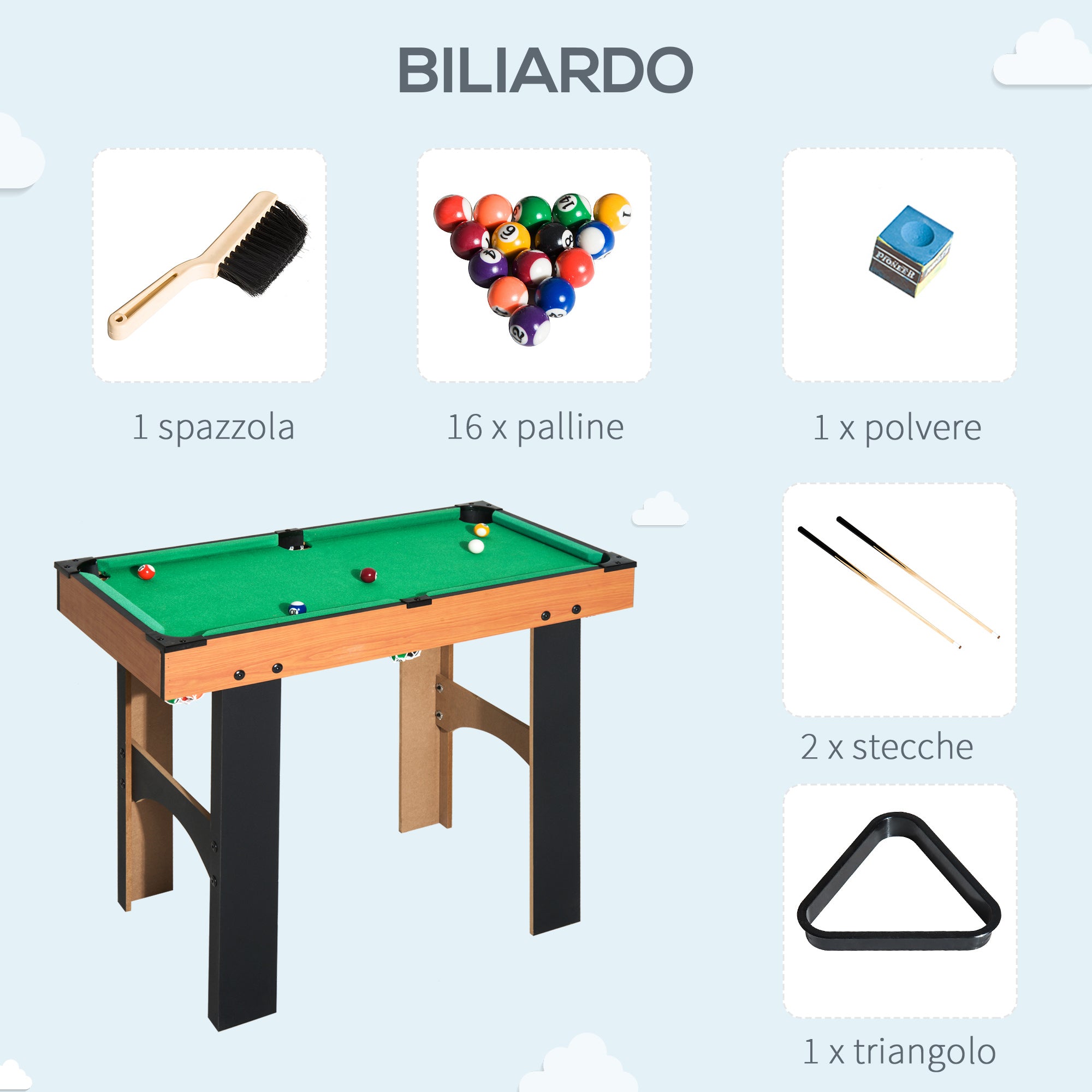 Tavolo Multi Gioco 4 in 1 Calcio Balilla Hockey Ping Pong e Biliardo in Legno MDF 87x43x73 cm