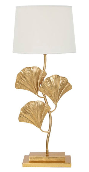 Lampada da Tavolo Glamy Ø33x81 cm in Ferro e Tessuto Oro e Bianco