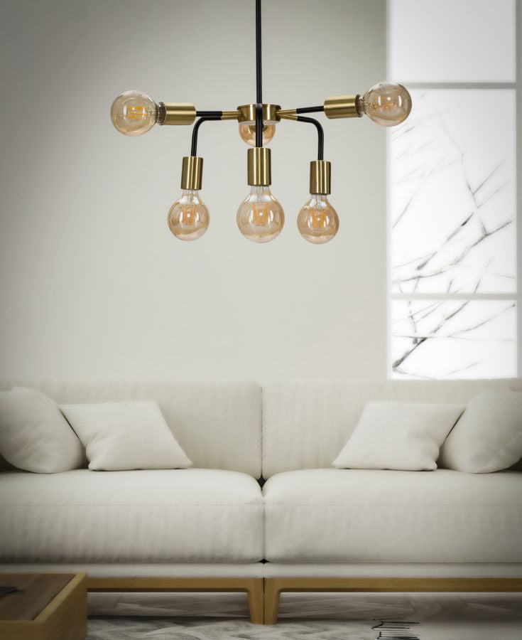 Lampadario Darky Ø37x81 cm in Ferro Oro e Nero