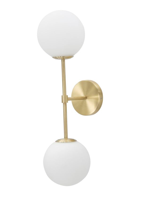 Lampada da Muro Glamy Doppia 15x21x55 cm in Ferro e Vetro Oro e Bianco